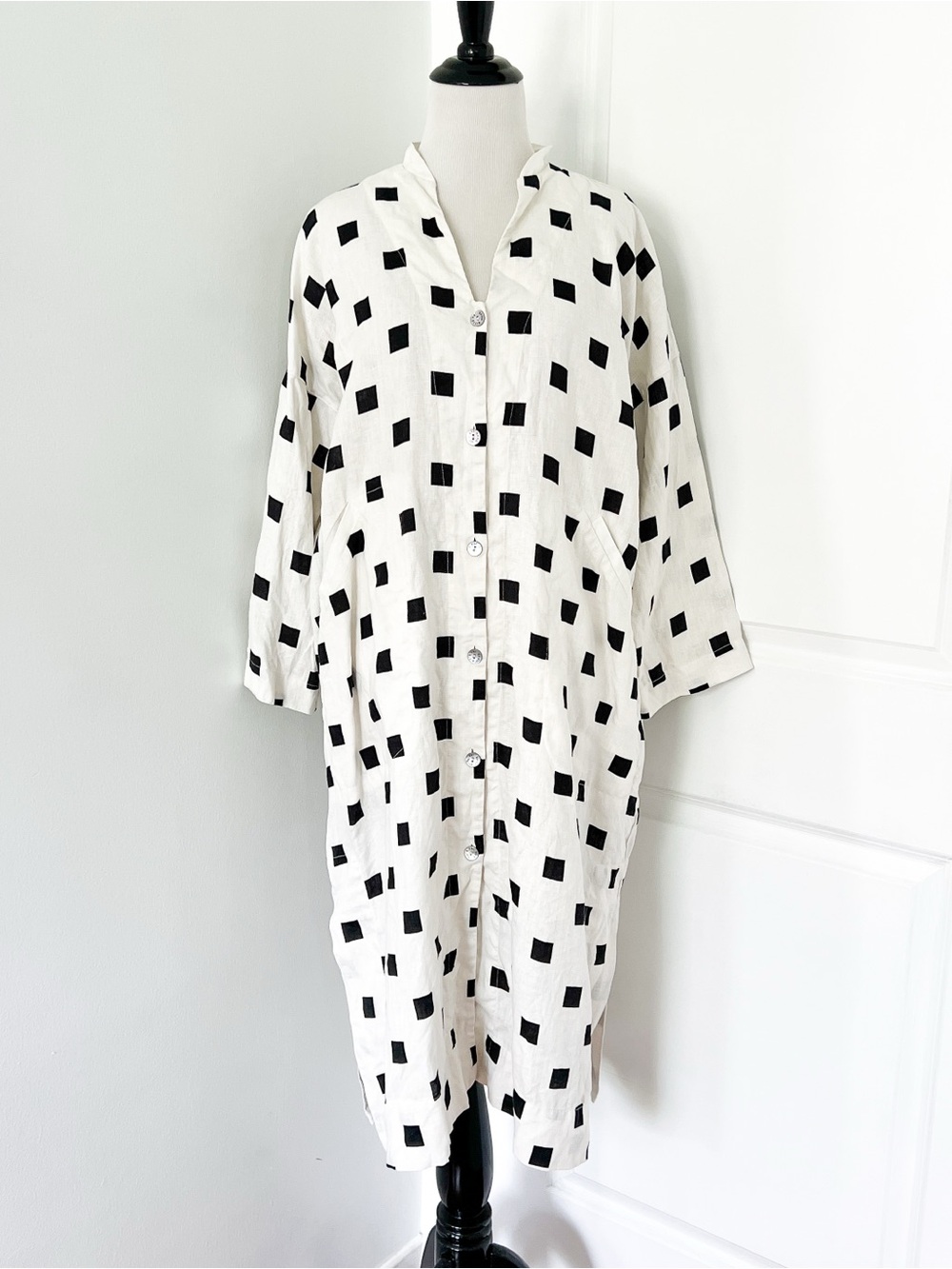 Bitte Kai Rand White Button-Front Dress with Black Square Print